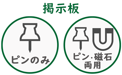 掲示板はピン専用とピンマグネット両用が選べます。